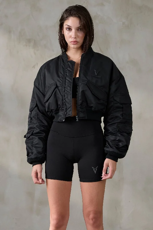 V_FLYTE BOXY BOMBER JACKET - Black Fleece Jacket Down Jacket Parka
