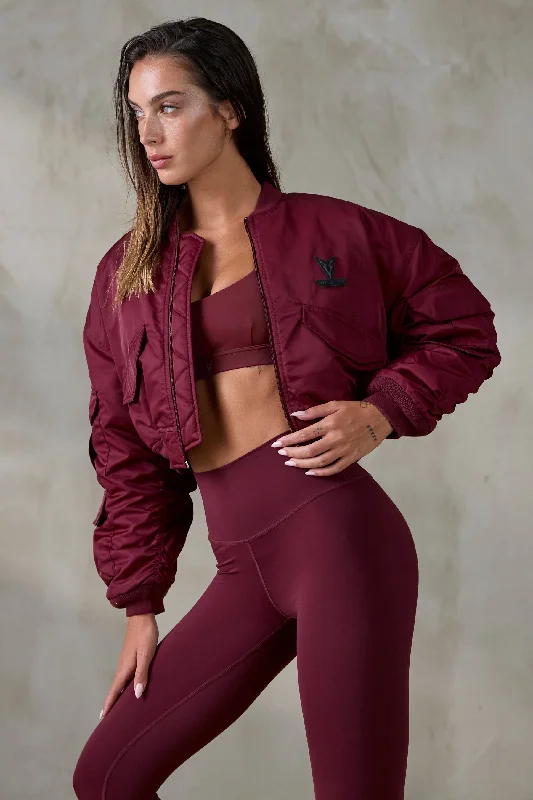 V_FLYTE BOXY BOMBER JACKET - Burgundy Trench Coat Raincoat Waterproof Jacket