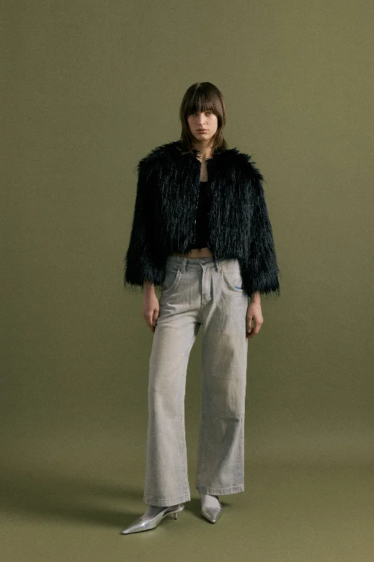Zip-Up Bolero Jacket Black Wool Jacket Cashmere Jacket Tweed Jacket