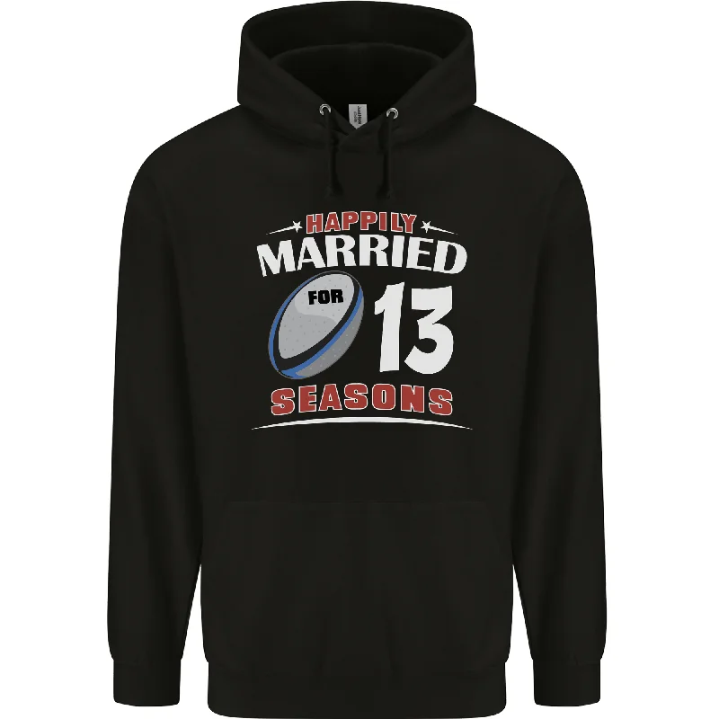 13 Year Wedding Anniversary 13th Rugby Mens 80% Cotton Hoodie Hoodie with Front Slit Layering Stylish