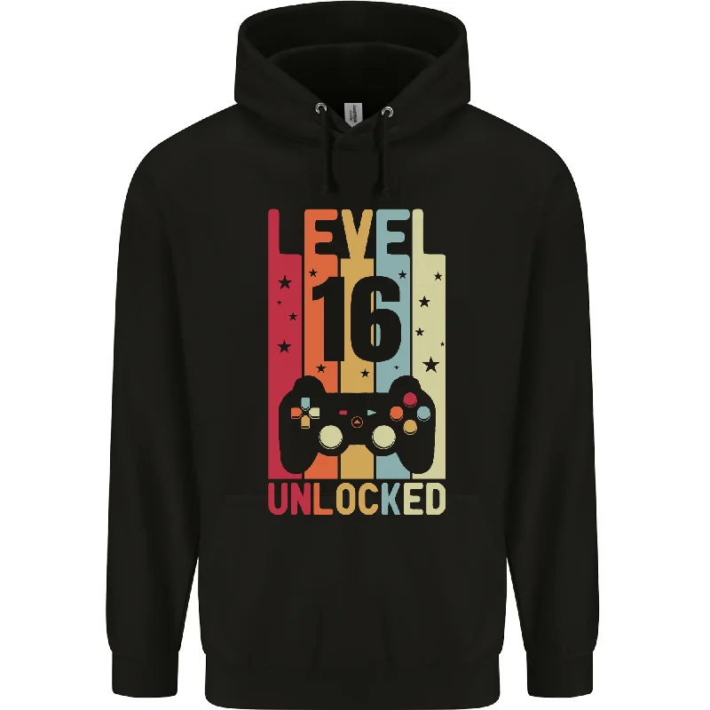 16th Birthday 16 Year Old Level Up Gaming Mens 80% Cotton Hoodie Hoodie with Slit Hem Functional Movement