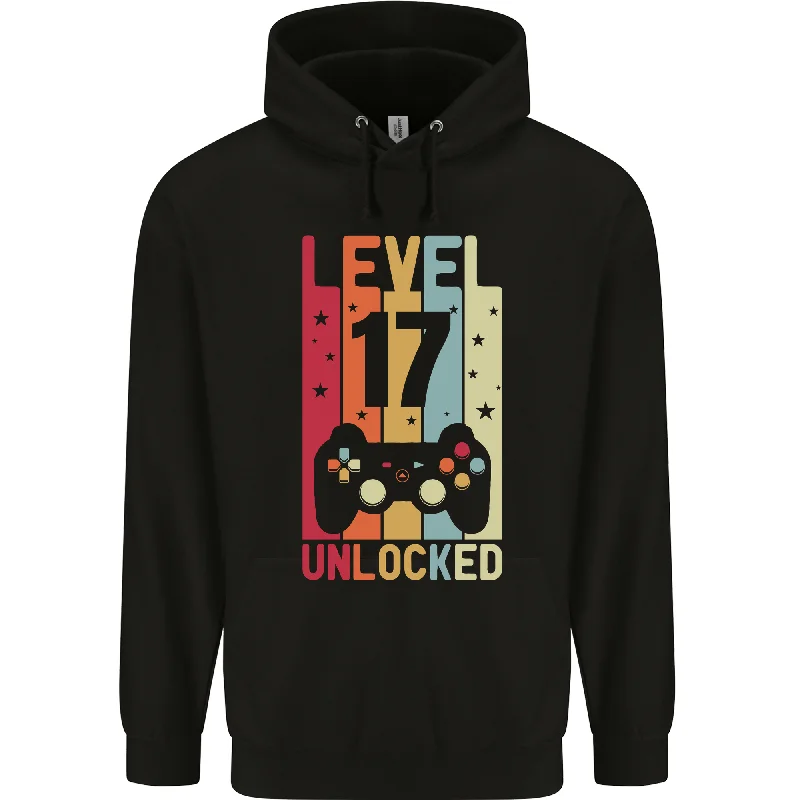 17th Birthday 17 Year Old Level Up Gaming Mens 80% Cotton Hoodie Graphic Hoodie Design Print