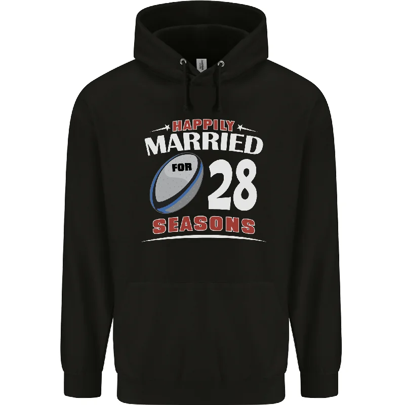28 Year Wedding Anniversary 28th Rugby Mens 80% Cotton Hoodie Hoodie with Thumb Holes Functional Cozy