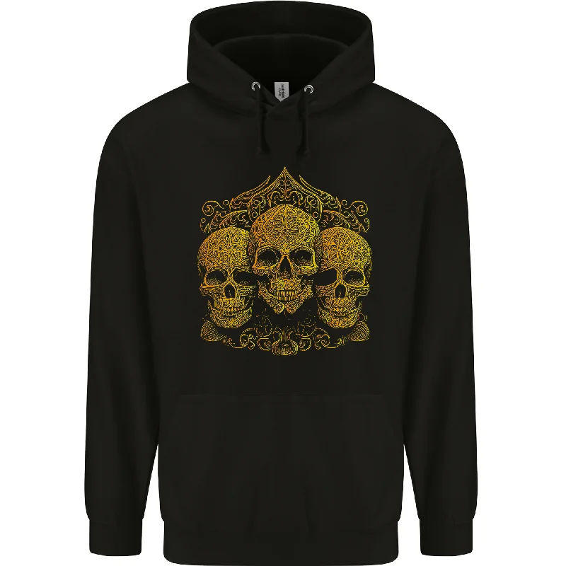 3 Ornate Gold Skulls Gothic Goth Mens 80% Cotton Hoodie Hoodie with Button Classic Timeless 3 Ornate Gold Skulls Gothic Goth Mens 80% Cotton Hoodie Hoodie with Button Classic Timeless