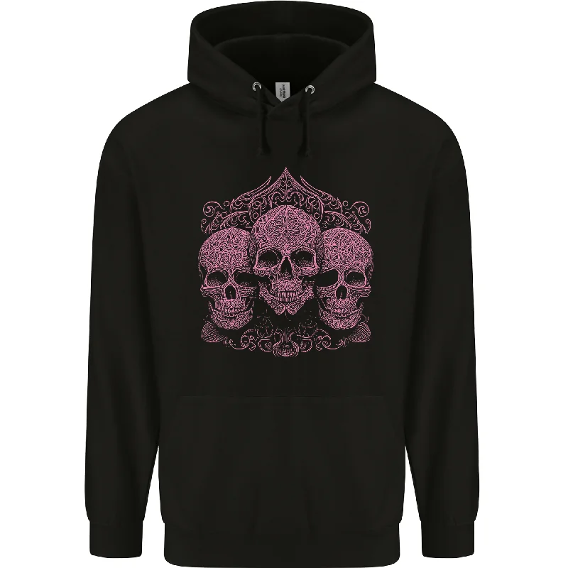 3 Ornate Pink Skulls Gothic Goth Mens 80% Cotton Hoodie Hoodie with Rhinestones Sparkly Elegant 3 Ornate Pink Skulls Gothic Goth Mens 80% Cotton Hoodie Hoodie with Rhinestones Sparkly Elegant