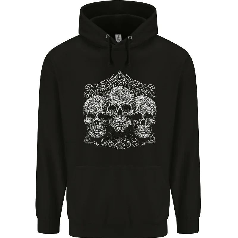 3 Ornate White Skulls Gothic Goth Mens 80% Cotton Hoodie Hoodie with Reflective Safety Nightwear 3 Ornate White Skulls Gothic Goth Mens 80% Cotton Hoodie Hoodie with Reflective Safety Nightwear