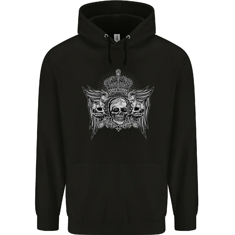 3 Skull Crown Mens 80% Cotton Hoodie Hoodie with Metallic Shiny Futuristic