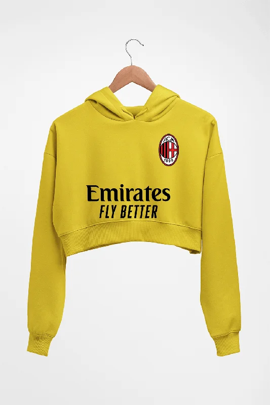 A.C. Milan 2021-22 Crop HOODIE FOR WOMEN Hoodie with Frayed Bohemian Relaxed