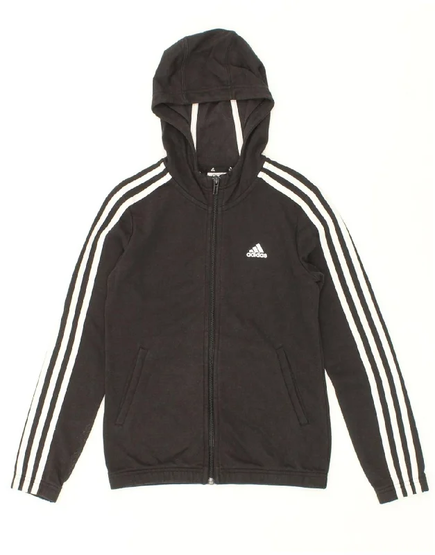 ADIDAS Boys Zip Hoodie Sweater 11-12 Years Grey Cotton Zip Hoodie Drawstring Kangaroo Pocket