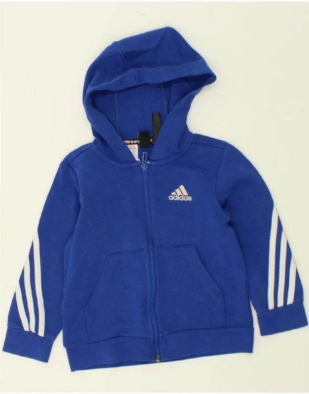 ADIDAS Boys Zip Hoodie Sweater 5-6 Years Blue Cotton Oversized Hoodie Comfort Casual