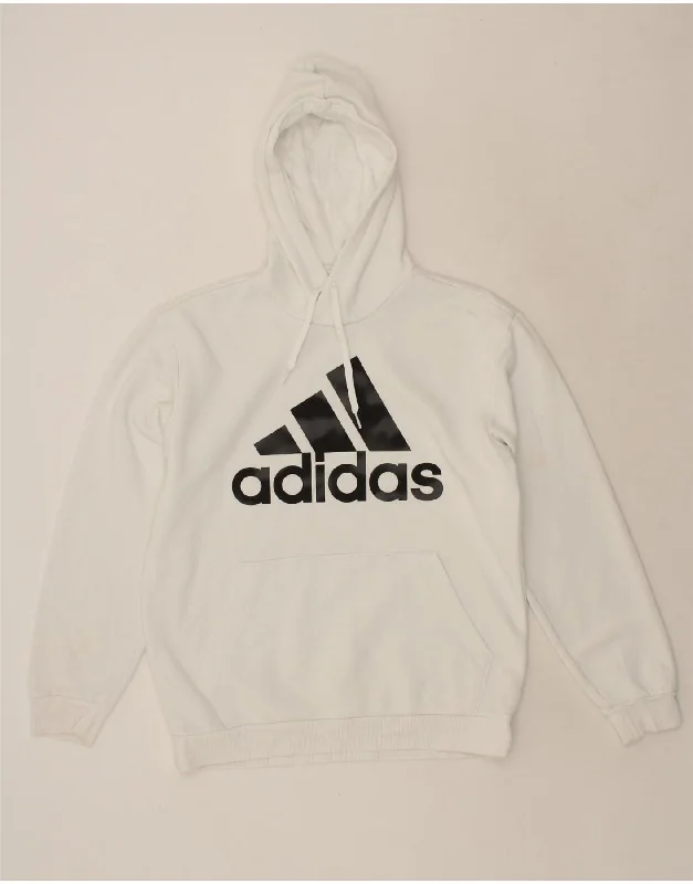 ADIDAS Mens Graphic Hoodie Jumper Small White Cotton Graphic Hoodie Design Print