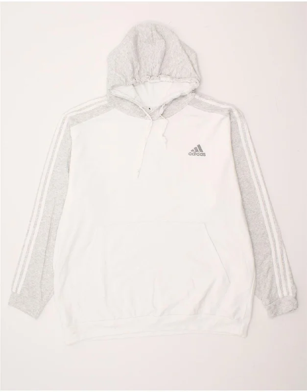 ADIDAS Mens Hoodie Jumper 2XL White Colourblock Cotton Hoodie with Button Classic Timeless ADIDAS Mens Hoodie Jumper 2XL White Colourblock Cotton Hoodie with Button Classic Timeless