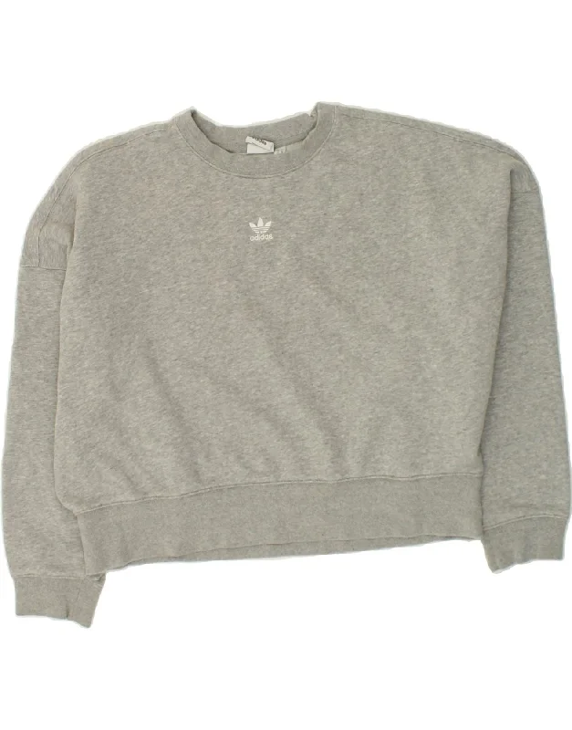 ADIDAS Womens Oversized Crop Sweatshirt Jumper UK 14 Large Grey Cotton Zip Hoodie Drawstring Kangaroo Pocket ADIDAS Womens Oversized Crop Sweatshirt Jumper UK 14 Large Grey Cotton Zip Hoodie Drawstring Kangaroo Pocket