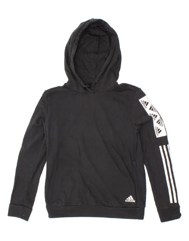 ADIDAS Womens Oversized Graphic Hoodie Jumper UK 8/10 Small Black Hoodie with Exposed Zipper Edgy Industrial