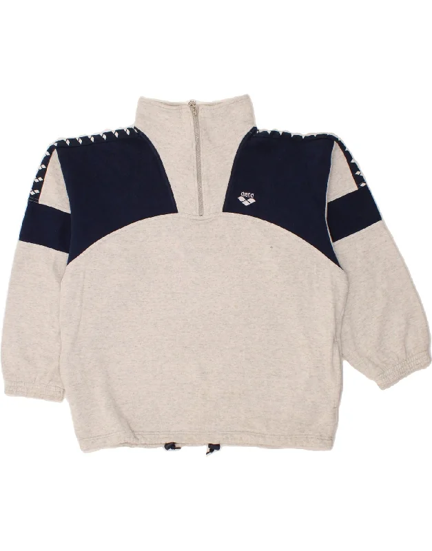 ARENA Mens Zip Neck Sweatshirt Jumper Large Grey Colourblock Hoodie with Frayed Bohemian Relaxed ARENA Mens Zip Neck Sweatshirt Jumper Large Grey Colourblock Hoodie with Frayed Bohemian Relaxed