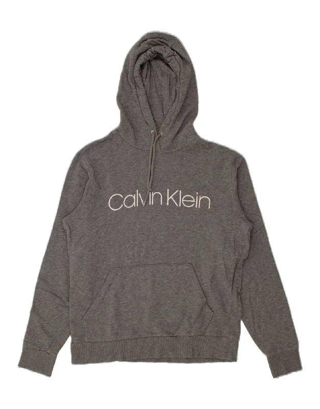 CALVIN KLEIN Mens Graphic Hoodie Jumper Medium Grey Cotton Hoodie with Print Artistic Unique