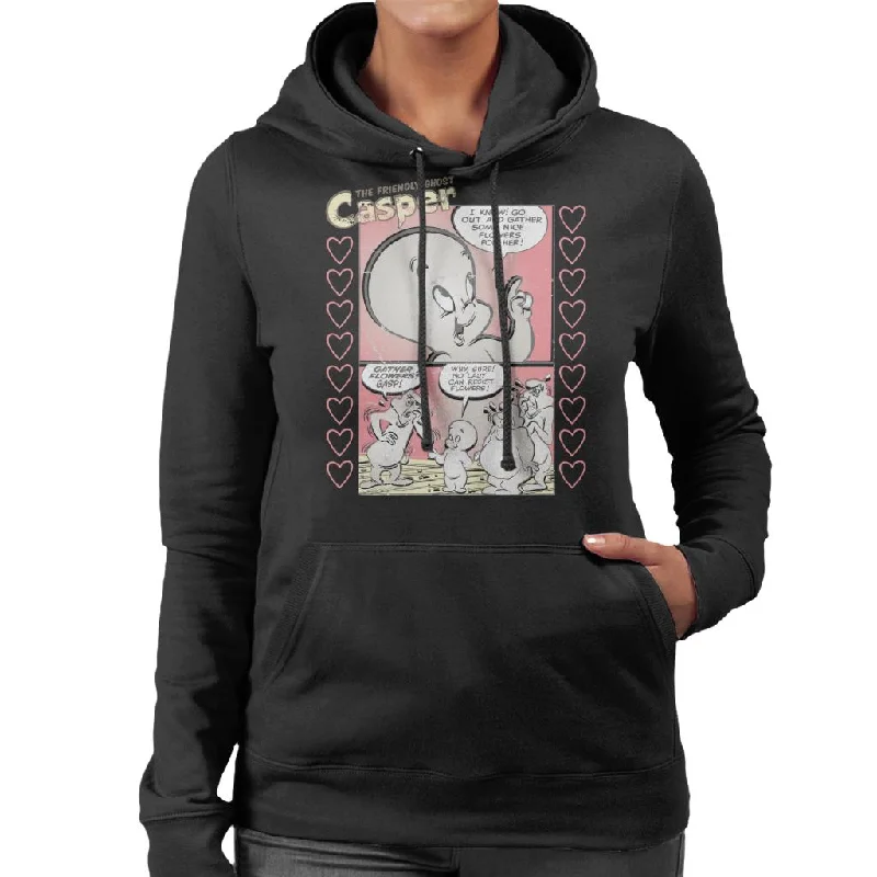 Casper The Friendly Ghost Flowers Comic Frame Women's Hooded Sweatshirt Hoodie with Hem Elastic Stretchable Comfortable Casper The Friendly Ghost Flowers Comic Frame Women's Hooded Sweatshirt Hoodie with Hem Elastic Stretchable Comfortable