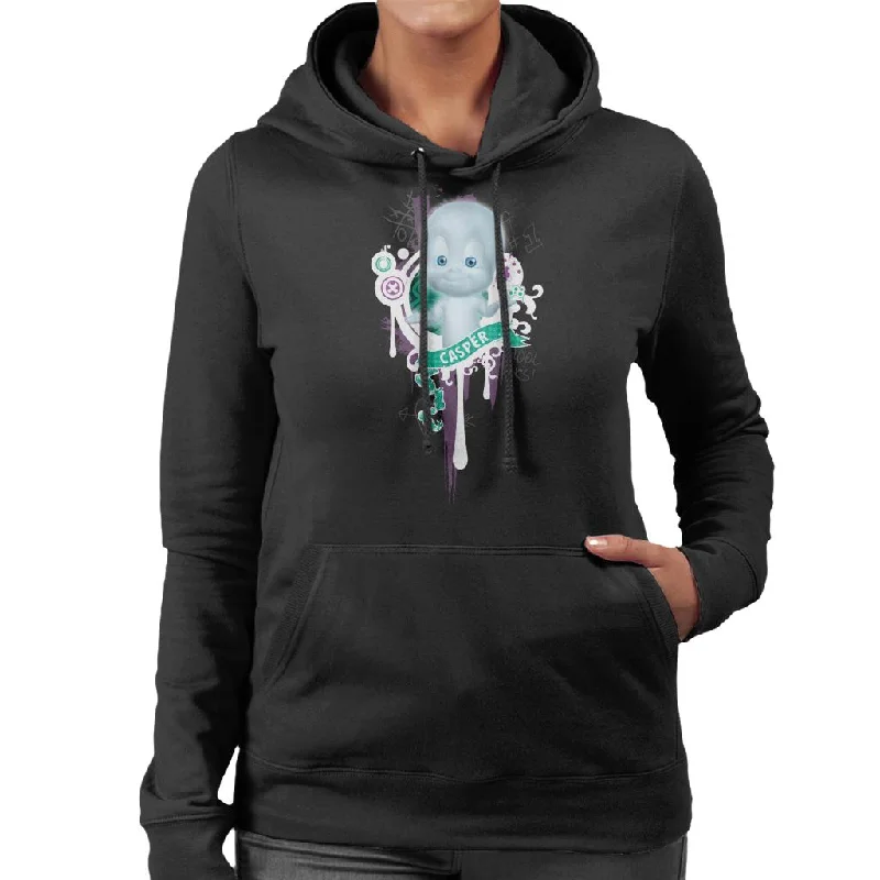 Casper The Friendly Ghost School Emblem Women's Hooded Sweatshirt Hoodie with Sequins Glamorous Eye-catching Casper The Friendly Ghost School Emblem Women's Hooded Sweatshirt Hoodie with Sequins Glamorous Eye-catching
