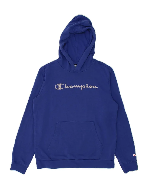 CHAMPION Boys Graphic Hoodie Jumper 15-16 Years 2XL Blue Cotton Hoodie Dress Longline Feminine