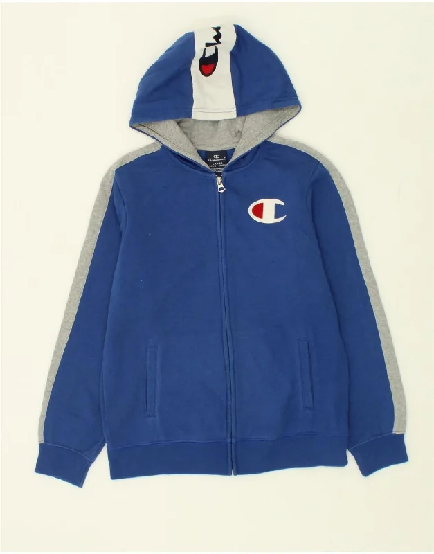 CHAMPION Boys Graphic Zip Hoodie Sweater 11-12 Years Large Blue Cotton Hoodie with Hidden Zipper Minimalist Clean CHAMPION Boys Graphic Zip Hoodie Sweater 11-12 Years Large Blue Cotton Hoodie with Hidden Zipper Minimalist Clean