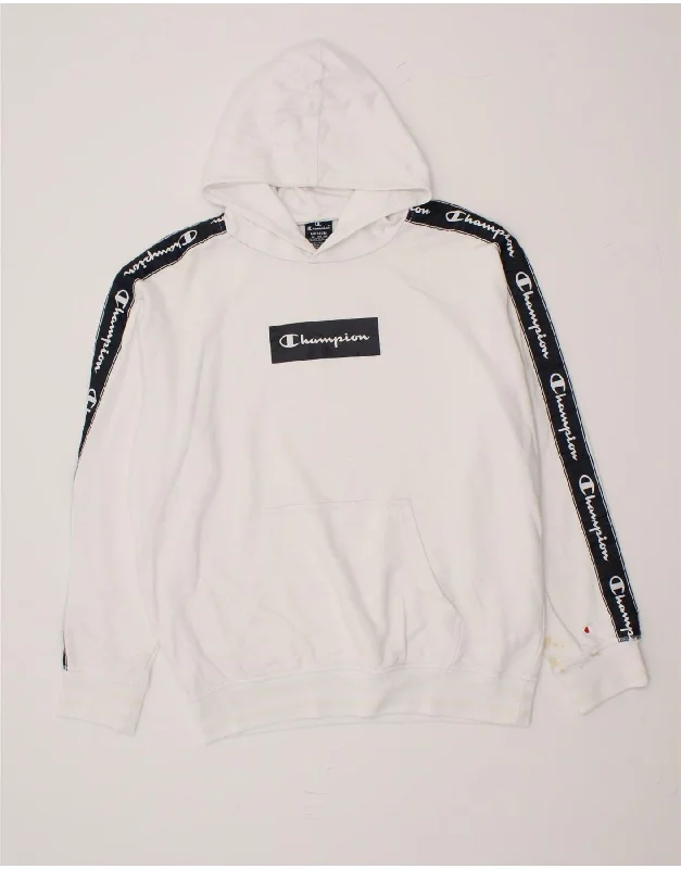 CHAMPION Mens Graphic Hoodie Jumper Medium White Cotton Hoodie with Cropped Fit Short Trendy CHAMPION Mens Graphic Hoodie Jumper Medium White Cotton Hoodie with Cropped Fit Short Trendy