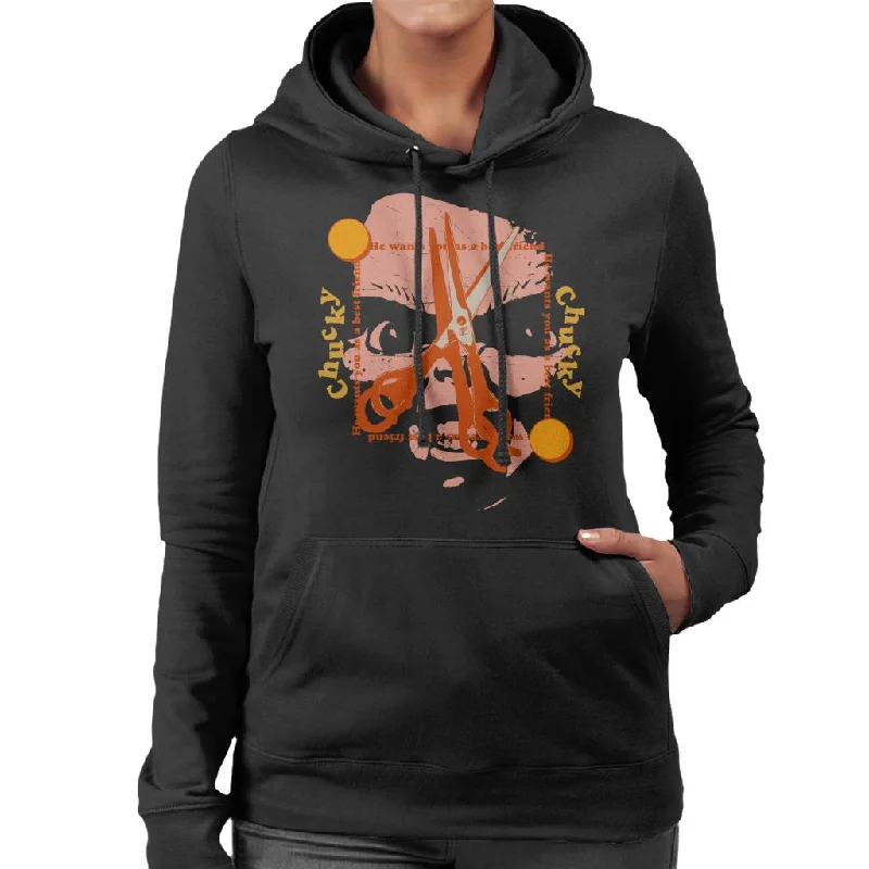 Child's Play Chucky Best Friend Scissors Face Women's Hooded Sweatshirt Hoodie with Batwing Sleeves Loose Dramatic Child's Play Chucky Best Friend Scissors Face Women's Hooded Sweatshirt Hoodie with Batwing Sleeves Loose Dramatic
