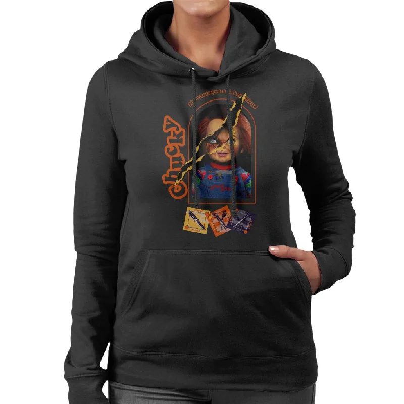 Child's Play Chucky He Wants You As A Best Friend Women's Hooded Sweatshirt Hoodie with Cuffed Sleeves Snug Secure Child's Play Chucky He Wants You As A Best Friend Women's Hooded Sweatshirt Hoodie with Cuffed Sleeves Snug Secure
