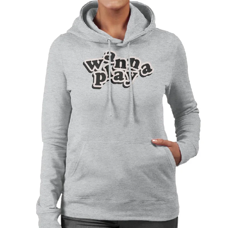 Child's Play Chucky Wanna Play Playful Font Women's Hooded Sweatshirt Hoodie with Metallic Shiny Futuristic Child's Play Chucky Wanna Play Playful Font Women's Hooded Sweatshirt Hoodie with Metallic Shiny Futuristic