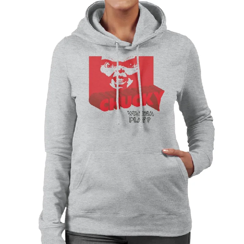 Chucky 3D Logo Wanna Play Women's Hooded Sweatshirt Hoodie with Applique Textured Unique Chucky 3D Logo Wanna Play Women's Hooded Sweatshirt Hoodie with Applique Textured Unique
