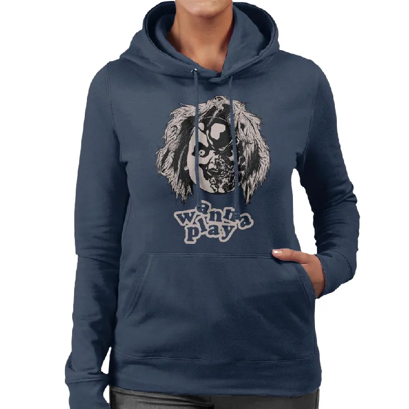 Chucky Half Face Wanna Play Women's Hooded Sweatshirt Hoodie with Drawcord Adjustable Secure Chucky Half Face Wanna Play Women's Hooded Sweatshirt Hoodie with Drawcord Adjustable Secure