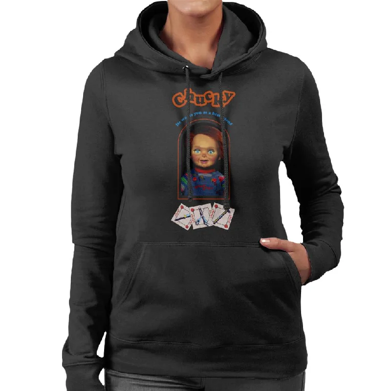 Chucky He Wants You As A Best Friend Women's Hooded Sweatshirt Hoodie with Hem Contrast Bold Stylish Chucky He Wants You As A Best Friend Women's Hooded Sweatshirt Hoodie with Hem Contrast Bold Stylish