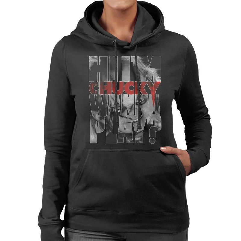 Chucky Hi Im Chucky Scars And Stitches Women's Hooded Sweatshirt Hoodie with Hem Applique Textured Unique Chucky Hi Im Chucky Scars And Stitches Women's Hooded Sweatshirt Hoodie with Hem Applique Textured Unique
