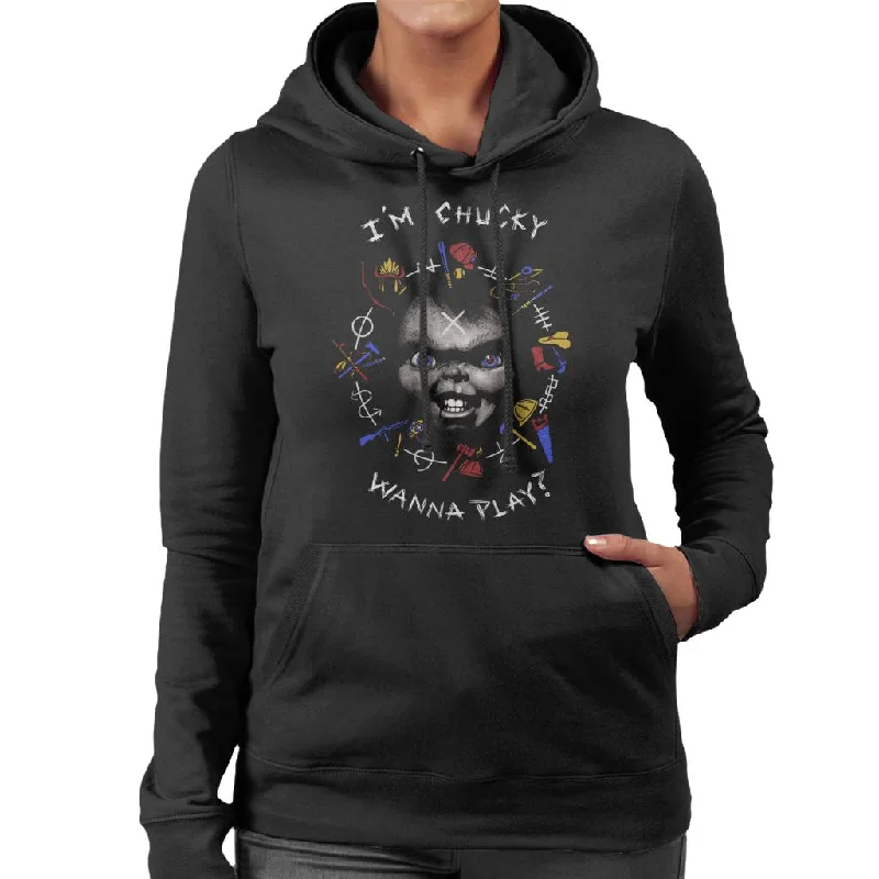 Chucky Im Chucky Wanna Play Quote Women's Hooded Sweatshirt Hoodie with Zipper Versatile Modern Chucky Im Chucky Wanna Play Quote Women's Hooded Sweatshirt Hoodie with Zipper Versatile Modern