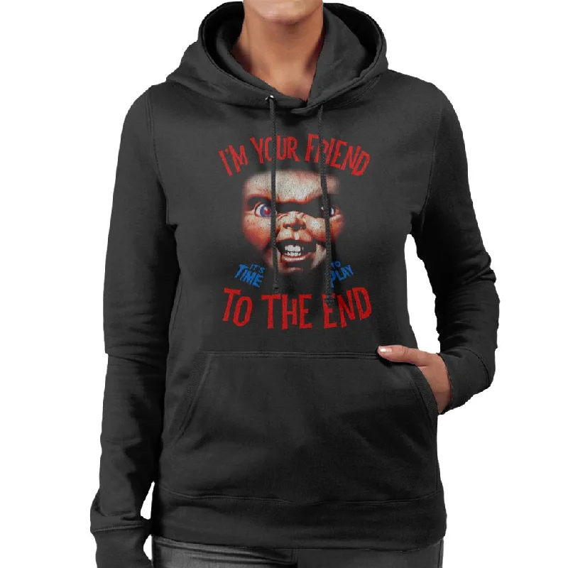 Chucky Im Your Friend To The End Women's Hooded Sweatshirt Hoodie with Half-Zip Sporty Casual Chucky Im Your Friend To The End Women's Hooded Sweatshirt Hoodie with Half-Zip Sporty Casual