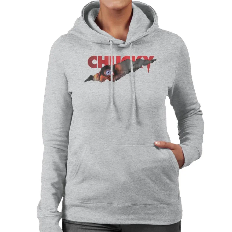 Chucky Menacing Eye Women's Hooded Sweatshirt Hoodie with Color Block Contrast Stylish Chucky Menacing Eye Women's Hooded Sweatshirt Hoodie with Color Block Contrast Stylish