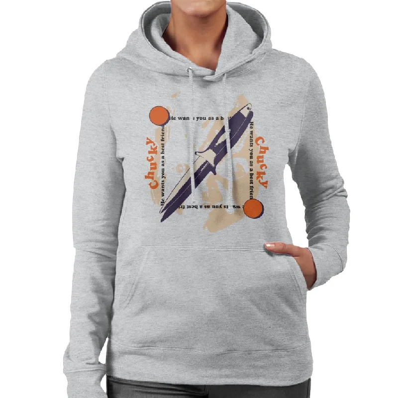 Chucky Voodoo Knife Women's Hooded Sweatshirt Hoodie with Hem Ribbing Snug Secure