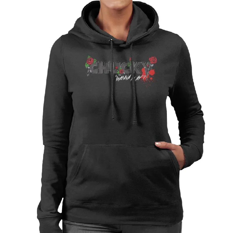 Chucky Wanna Play Floral Logo Women's Hooded Sweatshirt Zip Hoodie Drawstring Kangaroo Pocket Chucky Wanna Play Floral Logo Women's Hooded Sweatshirt Zip Hoodie Drawstring Kangaroo Pocket