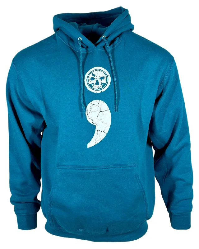 Semicolon Unisex Teal Hoodie Hoodie with Raw Hem Edgy Unfinished