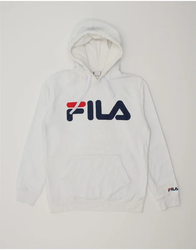 FILA Mens Graphic Hoodie Jumper Medium White Cotton Hoodie with Longline Fit Extended Stylish FILA Mens Graphic Hoodie Jumper Medium White Cotton Hoodie with Longline Fit Extended Stylish