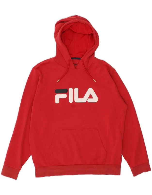 FILA Mens Graphic Hoodie Jumper XL Red Cotton Hoodie with Hem Embroidery Detailed Premium FILA Mens Graphic Hoodie Jumper XL Red Cotton Hoodie with Hem Embroidery Detailed Premium