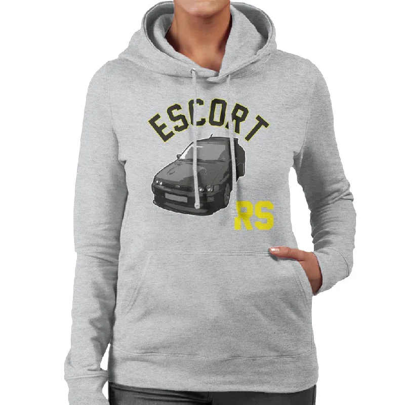 Ford Escort Black RS Cosworth Women's Hooded Sweatshirt Hoodie with Hem Contrast Bold Stylish