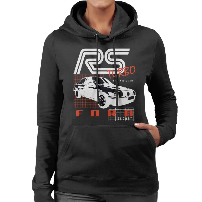 Ford Escort RS Turbo Front Wheel Drive Women's Hooded Sweatshirt Hoodie with High Neck Warm Protective