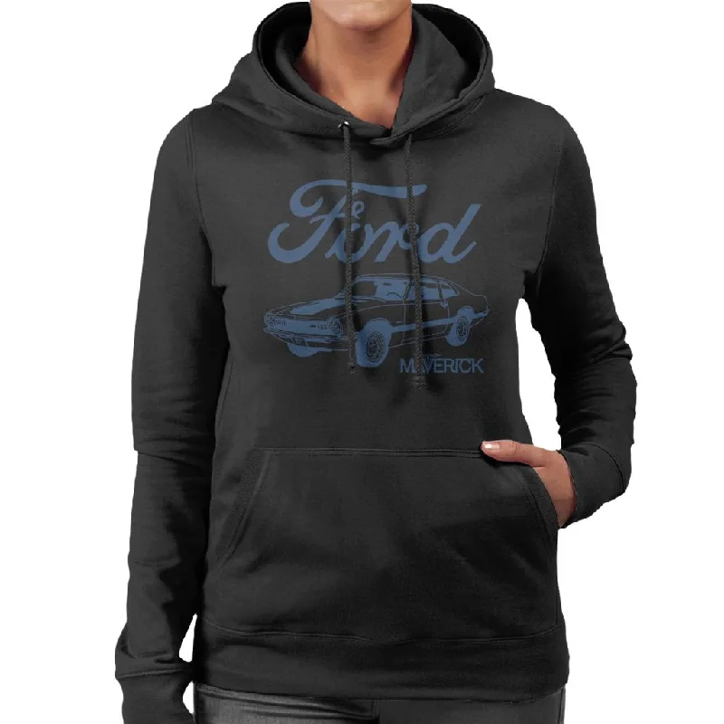 Ford Maverick Blue Outline Women's Hooded Sweatshirt Hoodie with Puffed Sleeves Voluminous Trendy