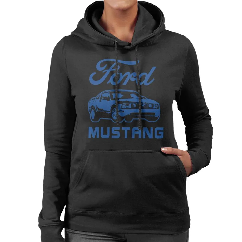 Ford Mustang Blue Outline Women's Hooded Sweatshirt Hoodie Dress Longline Feminine