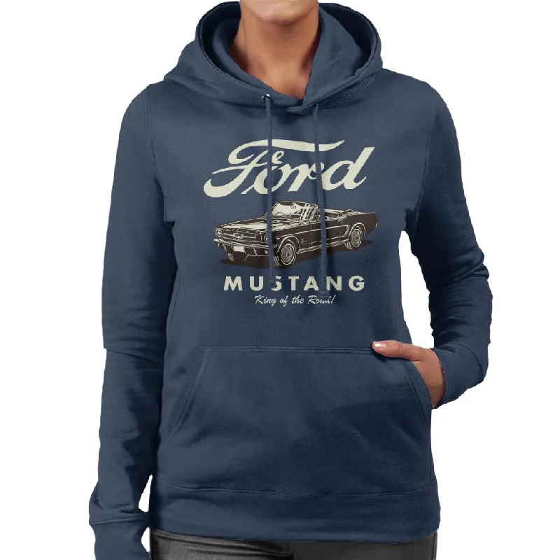 Ford Mustang Convertible King Of The Road Women's Hooded Sweatshirt Hoodie with Monochrome Minimalist Simple