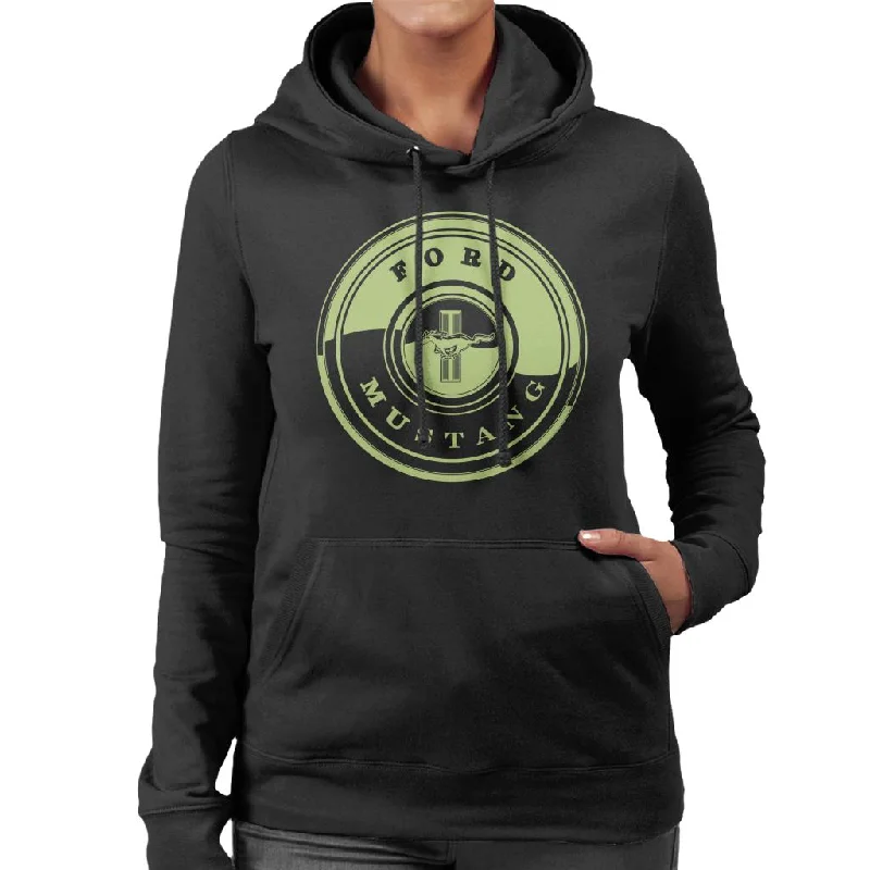 Ford Mustang Galloping Horse In Wheel Logo Women's Hooded Sweatshirt Hoodie with Pattern Geometric Abstract