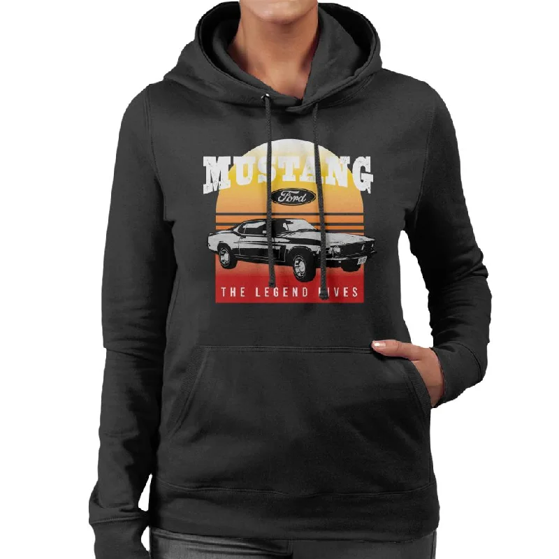 Ford Mustang The Legend Lives Sunset Gradient Women's Hooded Sweatshirt Hoodie with V-Neck Classic Versatile