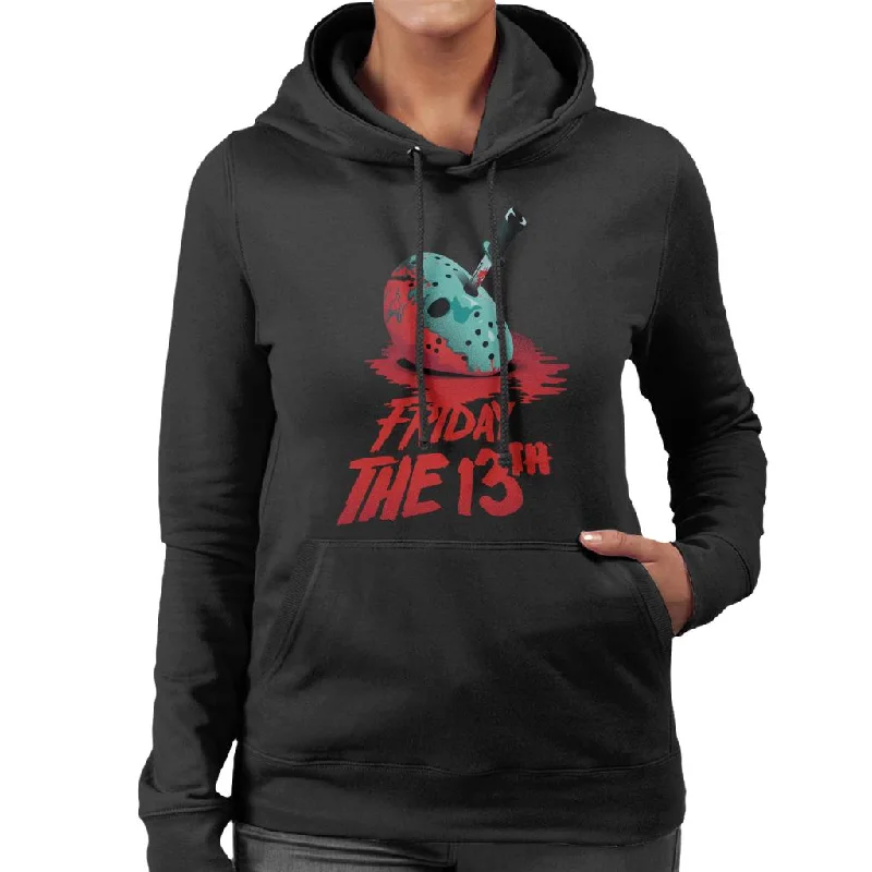 Friday 13th Crimson Jason Voorhees Crimson Face Women's Hooded Sweatshirt Hoodie with Stripes Bold Sporty