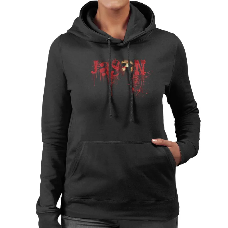 Friday 13th Jason Voorhees Crimson Logo Women's Hooded Sweatshirt Hoodie with Ribbed Hem Stretchable Secure