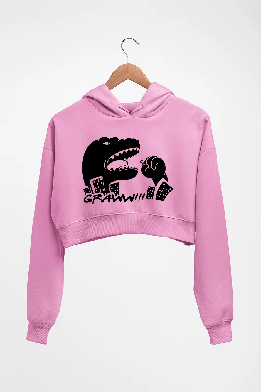 Godzilla Crop HOODIE FOR WOMEN Hoodie with Half-Zip Sporty Casual